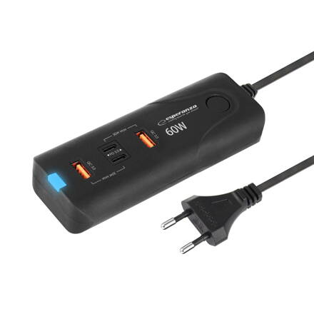 Rychlonabíječka ESPERANZA QUICK POWER CHARGER 60W 2x USB-C PD 30W / 2x USB-A QC 3.0 18W EZC109