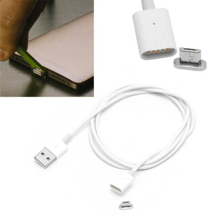 Magnetický kabel USB (2.0), USB A M- USB micro M, 1m, bílý