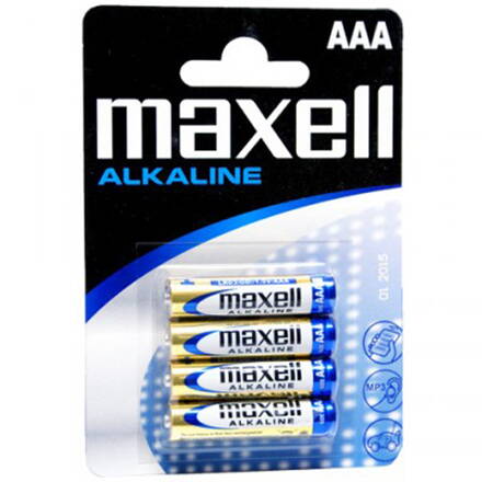Baterie alkalická, AAA, 1.5V, LR3, Maxell, blistr, 4-pack, cena za 1ks baterie