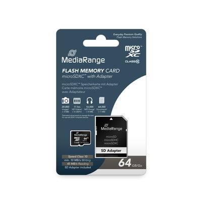 Secure Digital Card 64GB micro Mediarange Class 10 + SD adapter MR955