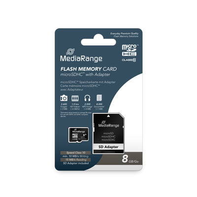 Secure Digital Card 8GB micro Mediarange Class 10 + SD adapter MR957