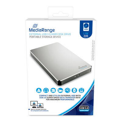 Externí pevný disk HDD, Mediarange, 2.5", USB 3.0, 1TB, 1000GB, stříbrný MR996
