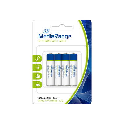 Nabíjecí baterie Mediarange 800mAh NiMH Micro AAA|HR03|1.2V MRBAT120, Pack 4 - cena za 4ks baterií