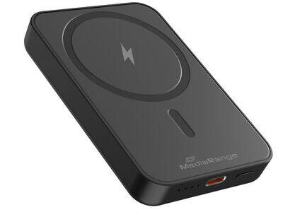 MediaRange magnetická powerbanka s bezdrátovým nabíjením 5 000mAh, magnety N52 a LED indikátorem úrovně nabití, podporuje USB-C napájení®, černáMRMA760 