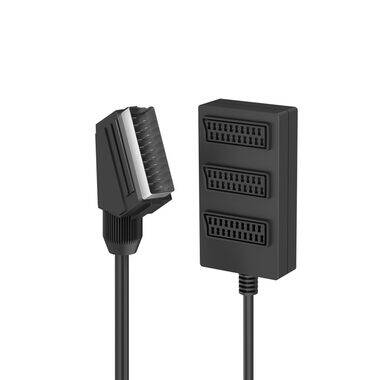 Kabel Scart M- Scart 3x F, SCART, 0.3m, černá, Logo, blistr, roztrojka