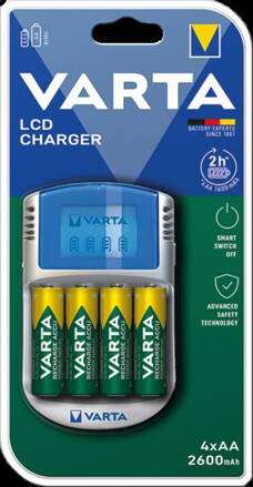 Nabíječka VARTA LCD charger + 4xAA 2.600 mAh R2U + adaptér 12V + USB IN