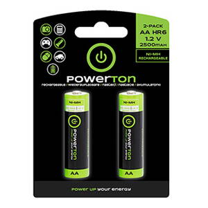 Nabíjecí baterie, AA (HR6), 1.2V, 2500mAh, Powerton, blistr, 2-pack