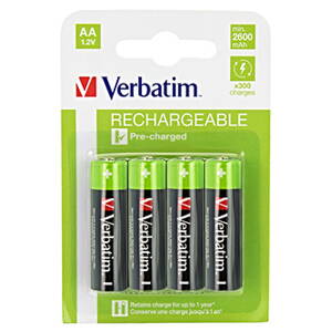 Nabíjecí baterie, AA (HR6), 1.2V, 2500 mAh, Verbatim, blistr, 4-pack