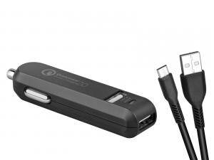Avacom, USB auto nabíječka, CarMAX 2, 12V, 2000mA, černá, Qualcomm Quick Charge 2.0, micro USB kabel