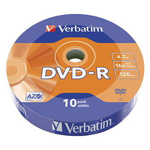 Verbatim DVD-R, 43729, DataLife, 10-pack, 4.7GB, 16x, 12cm, Matt Silver, wrap, Azo+, pro archivaci dat
