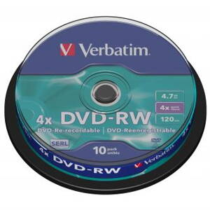 Verbatim DVD-RW, 43552, DataLife PLUS, 10-pack, 4.7GB, 4x, 12cm, General, Serl, cake box, Scratch Resistant, bez možnosti potisku,
