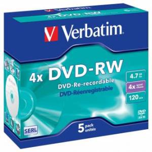 Verbatim DVD-RW, 43285, DataLife PLUS, 5-pack, 4.7GB, 4x, 12cm, General, Serl, jewel box, Scratch Resistant, bez možnosti potisku,