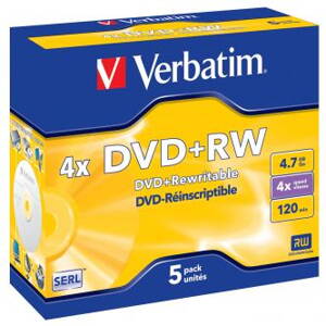 Verbatim DVD+RW, 43229, DataLife PLUS, 5-pack, 4.7GB, 4x, 12cm, General, Standard, jewel box, Scratch Resistant, bez možnosti poti