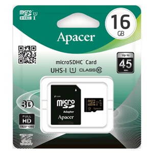 Apacer paměťová karta Secure Digital, 16GB, micro SDHC, AP16GMCSH10U1-R, UHS-I U1 (Class 10), s adaptérem