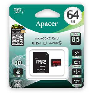 Apacer paměťová karta Secure Digital, 64GB, micro SDXC, AP64GMCSX10U5-R, UHS-I U1 (Class 10), s adaptérem