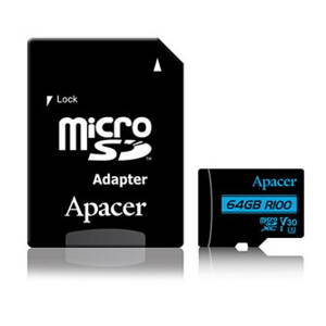 Apacer paměťová karta Secure Digital, 64GB, micro SDXC, AP64GMCSX10U7-R, UHS-I U3, V30, s adaptérem