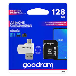 Goodram All-In-ONe, 128GB, multipack, M1A4-1280R12, UHS-I U1 (Class 10), se čtečkou a adaptérem
