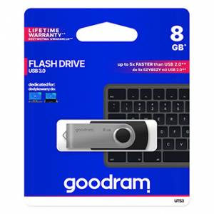 Goodram USB flash disk, USB 3.0 (3.2 Gen 1), 8GB, UTS3, černý, UTS3-0080K0R11, USB A, s otočnou krytkou