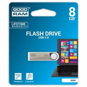 Goodram USB flash disk, USB 2.0, 8GB, UUN2, stříbrný, UUN2-0080S0R11, USB A, s poutkem
