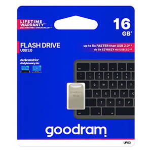 Goodram USB flash disk, USB 3.0 (3.2 Gen 1), 16GB, UPO3, stříbrný, UPO3-0160S0R11, USB A, s poutkem