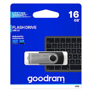 Goodram USB flash disk, USB 2.0, 16GB, UTS2, černý, UTS2-0160K0R11, USB A, s otočnou krytkou