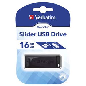 Verbatim USB flash disk, USB 2.0, 16GB, Slider, Store N Go, černý, 98696, USB A, s výsuvným konektorem