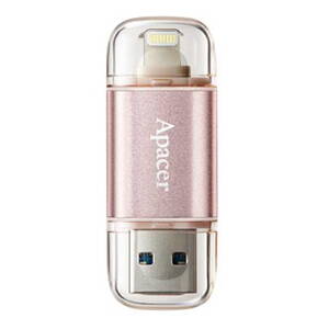 Apacer USB flash disk OTG, USB 3.0 (3.2 Gen 1), 64GB, AH190, růžový, AP64GAH190H-1, USB A / Lightning, s krytkou