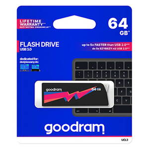 Goodram USB flash disk, USB 3.0 (3.2 Gen 1), 64GB, UCL3, černý, UCL3-0640K0R11, USB A, s výsuvným konektorem