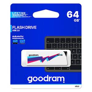 Goodram USB flash disk, USB 2.0, 64GB, UCL2, bílý, UCL2-0640W0R11, USB A, s výsuvným konektorem