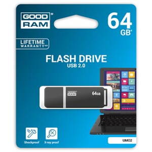 Goodram USB flash disk, USB 2.0, 64GB, UMO2, černý/bílý, UMO2-0640WER11, USB A, s krytkou, mix barev