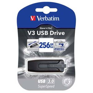 Verbatim USB flash disk, USB 3.0 (3.2 Gen 1), 256GB, V3, Store N Go, černý, 49168, USB A, s výsuvným konektorem