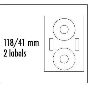 Logo etikety na CD 118/41mm, A4, matné, bílé, 2 etikety, 2 proužky, 140g/m2, baleno po 10 ks, pro inkoustové a laserové tiskárny