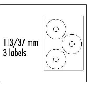 Logo etikety na CD 113/37mm, A4, matné, bílé, 3 etikety, 140g/m2, baleno po 10 ks, pro inkoustové a laserové tiskárny