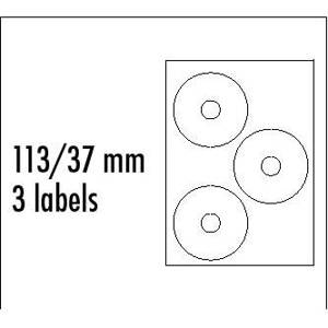 Logo etikety na CD 113/37mm, A4, matné, bílé, 3 etikety, 140g/m2, baleno po 25 ks, pro inkoustové a laserové tiskárny