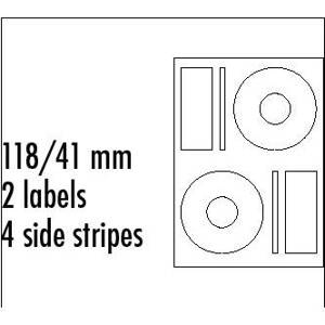 Logo etikety na CD 118/41mm, A4, matné, bílé, 2 etikety, 4 proužky, 140g/m2, baleno po 25 ks, pro inkoustové a laserové tiskárny