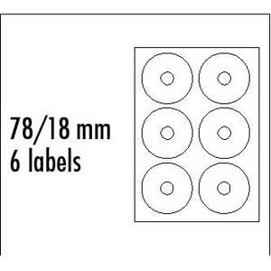 Logo etikety na CD 78/18mm, A4, matné, bílé, 6 etiket, 140g/m2, baleno po 10 ks, pro inkoustové a laserové tiskárny