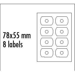 Logo etikety na CD 78mm x 55mm, A4, matné, bílé, 8 etiket, CD-R card, 140g/m2, baleno po 25 ks, pro inkoustové a laserové tiskárny
