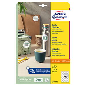 Avery Zweckform etikety 40mm, A4, bílé, 24 etiket, baleno po 10 ks, L3415-10, pro laserové a inkoustové tiskárny, kopírky