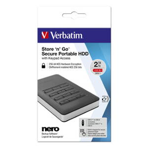 Verbatim externí pevný disk, Store N Go Secure Portable, 2.5", USB 3.0 (3.2 Gen 1), 2TB, 53403, černý, šifrovaný s numerickou kláv