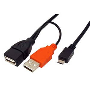 Kabel USB (2.0), USB A F + M- USB micro M, 1m, zesilené napájení, černý