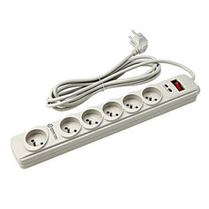 Prodlužovací přepěťová ochrana, 3m, 6 zásuvek, bílá, LED indikace, Powerton