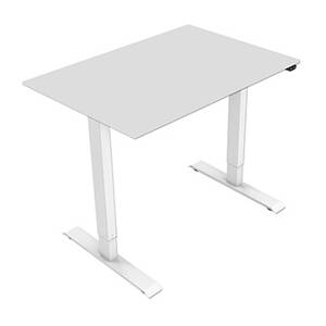 Pracovní stůl, elektricky nastavitelná výška, šedá deska, 75x120cm, hloubka 500 mm, 100V-240V, bílý, 70 kg nosnost, ergo