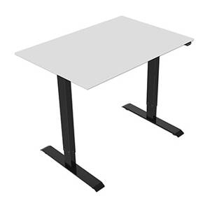Pracovní stůl, elektricky nastavitelná výška, šedá deska, 75x159cm, hloubka 500 mm, 100V-240V, černý, 70 kg nosnost, ergo