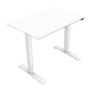 Pracovní stůl, elektricky nastavitelná výška, bílá deska, 75x120cm, hloubka 500 mm, 100V-240V, bílý, 70 kg nosnost, ergo