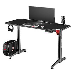 ULTRADESK Herní stůl LEVEL WHITE, 140x66cm, 72-124cm, elektricky nastavitelná výška, s XXL podložkou pod myš, držák sluchátek i ná