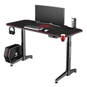 ULTRADESK Herní stůl LEVEL RED, 140x66cm, 72-124cm, elektricky nastavitelna výška, s XXL podložkou pod myš, držák sluchátek i nápo