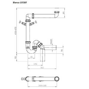 Blanco sifon plast dřezový, 40 nebo 50 mm, 325mm, bílý, speciální zápachová uzávěrka 6/4" ploché provedení
