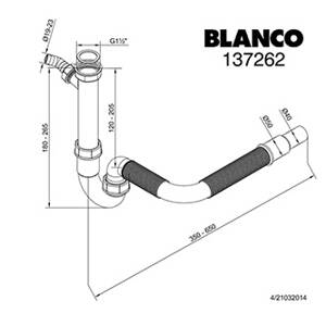 Blanco sifon plast dřezový, 40 nebo 50 mm, 350-650mm, bílý, zápachový uzávěr s ohebnou odtok. trubicí