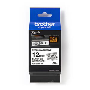 Brother originální páska do tiskárny štítků, Brother, TZE-S231, černý tisk/bílý podklad, laminovaná, 8m, 12mm, extrémně adhezivní