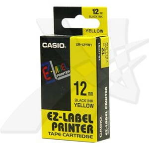 Casio originální páska do tiskárny štítků, Casio, XR-12YW1, černý tisk/žlutý podklad, nelaminovaná, 8m, 12mm